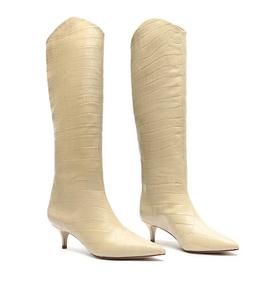 NEW SCHUTZ maryana lo crocodile-embossed leather boot in almond buff